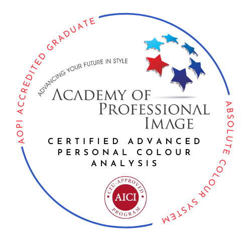Certified Advanced Personal Colour Analysis: accredited personal colour consultant graduate logo from the Academy of Professional Image